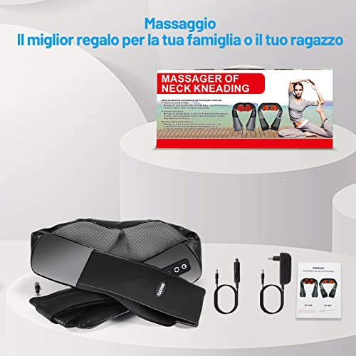 Massaggiatore Cervicale Riscaldato 45°C Massaggiatore Schiena 16 Palline Massaggio e 3 Velocità Regolabili Massaggio Shiatsu Elettrico Profondo con Cavo di Alimentazione 1.8 m Cavo di Auto 1.2 m