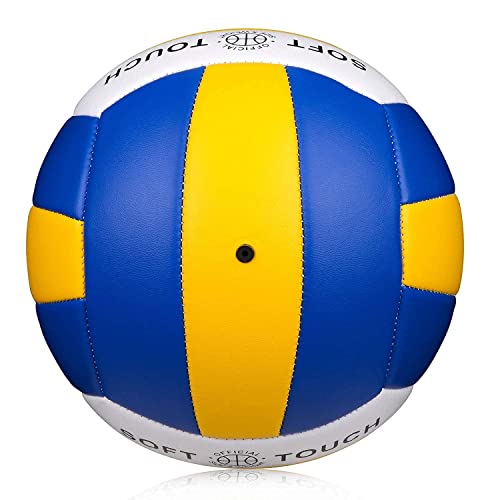 Wuzfully Pallone da Pallavolo Soft Touch Pallone Volley per Bambini/Adulti,Taglia Ufficiale 5 (Blu/Giallo/Bianco)