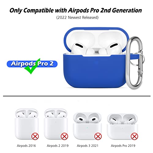 KOKOKA Custodia in Silicone Compatibile con AirPods Pro 2, Case Cover Protettiva in Premium Silicone per Airpods Pro 2 (2022 Released) Custodia con Moschettone, LED Frontale Visibile, Blu