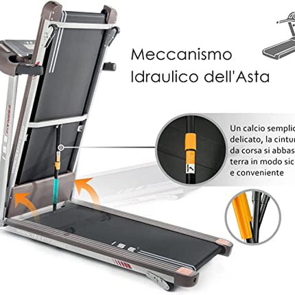 ISE Silenzioso Tapis Roulant Pieghevole Elettrico, Motore 1,5HP con Velocità Regolabile Fino 14Km/H, con 12 Programmi di Preimpostati e Schermo LCD USB, Allenamento Cardio,Tapirulan Elettrico SY-T2708