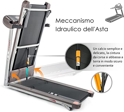 ISE Silenzioso Tapis Roulant Pieghevole Elettrico, Motore 1,5HP con Velocità Regolabile Fino 14Km/H, con 12 Programmi di Preimpostati e Schermo LCD USB, Allenamento Cardio,Tapirulan Elettrico SY-T2708