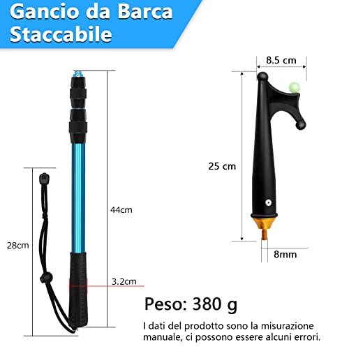 KOMCLUB Gancio per Barca Telescopico, Asta Telescopica per Attracco, Asta di Spinta Galleggiante, Resistente alla Ruggine con Ganci per Barca con Perline Luminose Accessori Antiscivolo per L'attracco