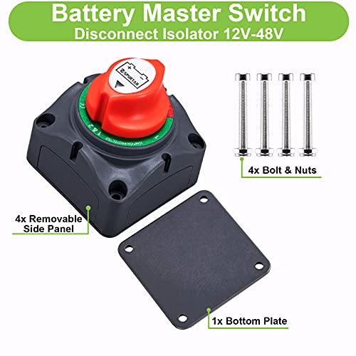 Spurtar Interruttore Stacca Batteria 1-2-Both-Off Stacca Batteria 12V-48V, Disconnessione Batteria per per Camper, Yacht, Barca, Camion, Autobus