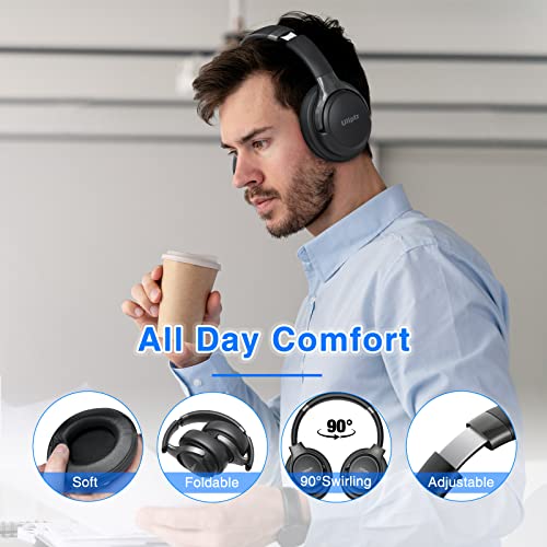 Uliptz Cuffie Wireless Bluetooth, 65 Ore Di Riproduzione, 6 EQ Modalità di Suono, Cuffie Senza Fili Stereo HiFi Over Ear con Microfono, Cuffie Bluetooth 5.3 per Viaggio/Ufficio/Telefono/PC (Nero)