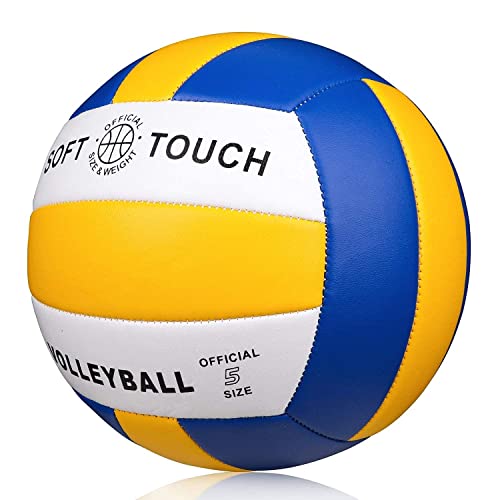 Wuzfully Pallone da Pallavolo Soft Touch Pallone Volley per Bambini/Adulti,Taglia Ufficiale 5 (Blu/Giallo/Bianco)