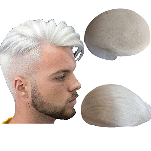 N.L.W 360 Parrucche di Pizzo Pieno Full Lace Parrucca Uomo per Afro Uomini Sistema di Sostituzione dei Capelli Protesi Capelli Uomo 8×10 Pollici Pelle Sottile 0.06cm Spessore Parrucche (Gray)