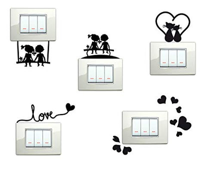 StickerDesign Adesivi per interruttore 5 Pezzi spine placche BAMBINI SULLA PANCHINA ALTALENA LOVE CUORICINI GATTINI E CUORICINO Wall Stickers Decorazione Cameretta interni Casa Adesivo Murale