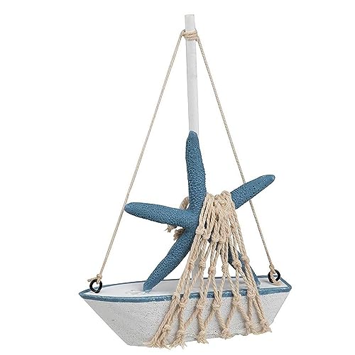 Set di 4 decorazioni nautiche a forma di barca a vela in miniatura, per decorare il bagno e la casa (11,2 x 17,3 cm)