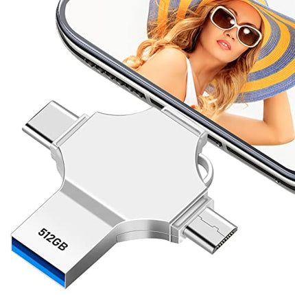 Chiavetta USB 512GB 4 In 1 Pen Drive Adalta Velocità USB 3.0 Pennetta USB Grande Capacità Pendrive 512GB Memoria Esterna per Smartphone Tablet OTG Android Computer
