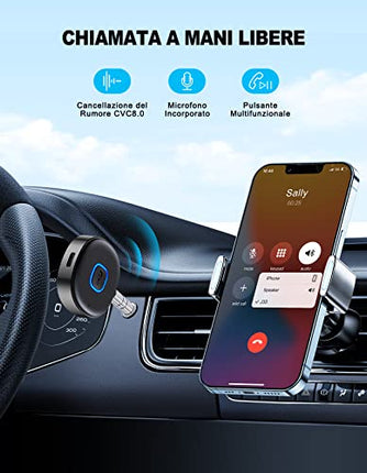 Mohard Ricevitore Bluetooth 5.0, Mini Aux Bluetooth Auto per Stereo/Altoparlante/Cuffie Cablate, Adattatore Bluetooth Auto Jack 3.5 mm, Chiamate in Vivavoce, Connessione Doppia, 16 Ore di Riproduzione
