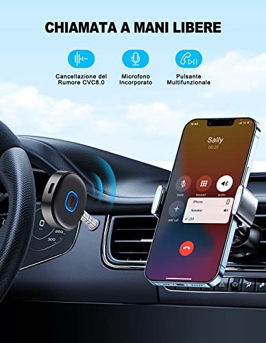 Mohard Ricevitore Bluetooth 5.0, Mini Aux Bluetooth Auto per Stereo/Altoparlante/Cuffie Cablate, Adattatore Bluetooth Auto Jack 3.5 mm, Chiamate in Vivavoce, Connessione Doppia, 16 Ore di Riproduzione