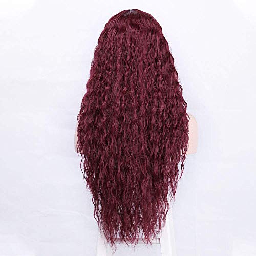 Parrucca riccioli rosso vino per le donne ricci lunghi ricci sintetici in pizzo parrucche 130% densità naturale Wig Afro donne peruzzi DE067C