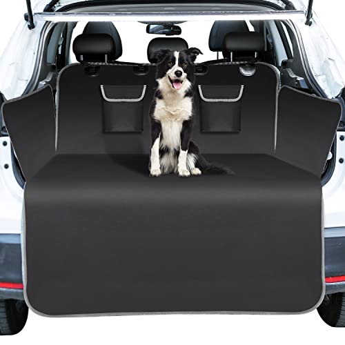 Nobleza Telo Auto per Cani, 185 * 105 cm Telo Bagagliaio Auto per Cani con Protezione Paraurti e Tasche Portaoggetti, Coprisedile Posteriore Auto per Cani Antiscivolo Impermeabile, Nero