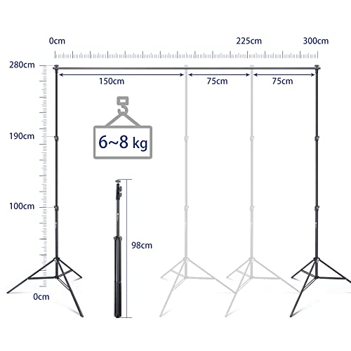 Supporto per Sfondi 2,8x3m Regolabile Sistema Professionale per Fondale in Cotone Studio Fotografia Ritratti Video LiveStreaming Feste Matrimoni con Borsa Portatile Morsetti e Sacchetti Sabbia