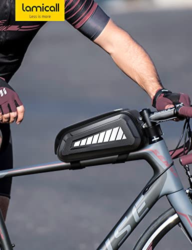 Lamicall Borsa Telaio Bici Impermeabile, Borsa Cellulare Manubrio Biciclette - [1.8L Grande Capacità] Cerniera di Collegamento, Porta cellulare Bici con Touch Screen per Smartphone da sotto i 7''