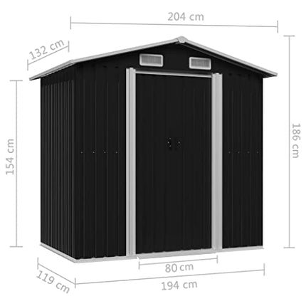 vidaXL Capanno per Attrezzi da Giardino Ventilato Ingresso a Scorrimento Robusto Casetta da Esterno Magazzino Marrone 204x132x186 cm in Acciaio
