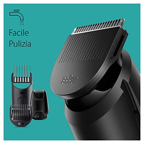 Braun Regolabarba Tagliacapelli Uomo, Rasoio Elettrico Barba e Capelli, 6-In-1 Styling Kit Ideale Per Barba, Capelli, 50 Minuti Di Utilizzo Senza Fili, MGK3420