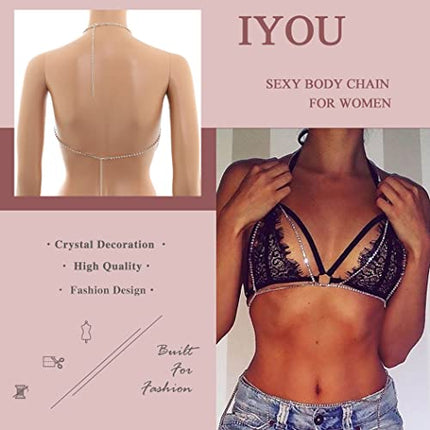 IYOU Scintillante Cristallo Catena del Corpo Argento Strass Bling Catena del Reggiseno Sexy Bikini Discoteca Catena del Corpo Accessori per Donne e Ragazze