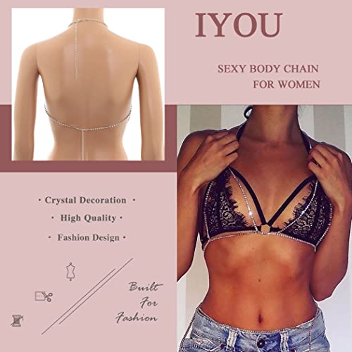 IYOU Scintillante Cristallo Catena del Corpo Argento Strass Bling Catena del Reggiseno Sexy Bikini Discoteca Catena del Corpo Accessori per Donne e Ragazze