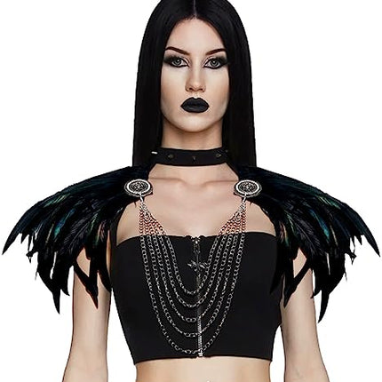 keland Gotico Piuma Scialle Stola Mantello Coprispalle con Catena per Halloween Cosplay Costume (Z-Nero)