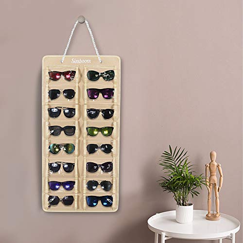 SIMBOOM Organizer da Parete per Occhiali da Sole, 16 Scomparti a Prova di Polvere Occhiali da Sole Portaoggetti Organizzatore Occhiali da Vista Organizer (16 Scomparti,Beige)