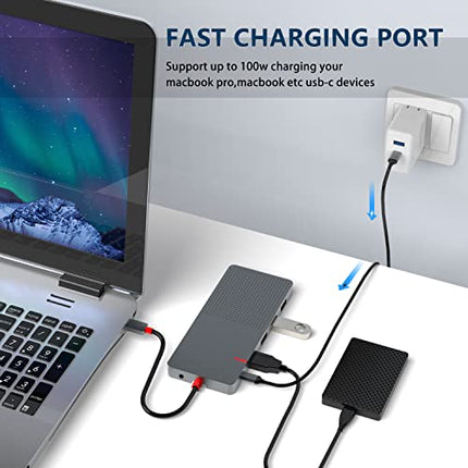 Hub USB C,11 IN 1 Adattatore USB Ethernet,Multiporta Docking Station,With HDMI 4K,(2USB 3.0/2USB 2.0) VGA,PD 100W, SD/TF,USB Hub Per Macbook Air/Pro iPad Dell Hp Lenovo