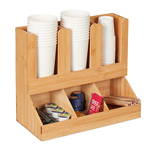 Relaxdays Organizzatore Porta Bicchieri, Organizer 6 Scomparti per Caffetteria, 29,5x34,5x17 cm, Naturale