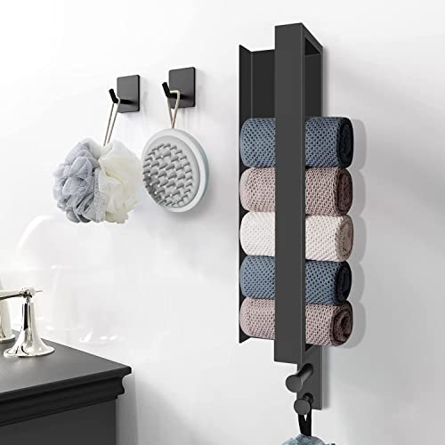 Porta Asciugamani Bagno,Portaasciugamano da bagno adesivo Parete con 2 Ganci Adesivi, mensola Accessori Bagno Applica a Toilette e Cucina (Nero opaco)