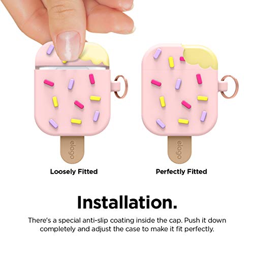 elago Gelato Custodia Cover in Silicone Morbido con Moschettone Portachiavi Compatibile con AirPods 2 & 1 - Unico 3D Cover Ice Cream Carina Regalo Cover Kawaii (Fragola)