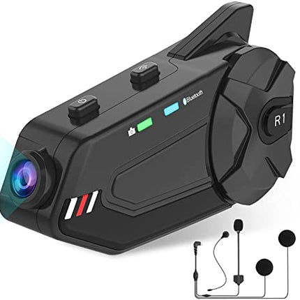 OBEST Moto Bluetooth Interfono, Casco da moto, con 1080P, fotocamera, 1000 m, 6 Riders Group Intercom impermeabile, con scheda FM/Bluetooth 5.0/64G TF/2 in 1 Microfono