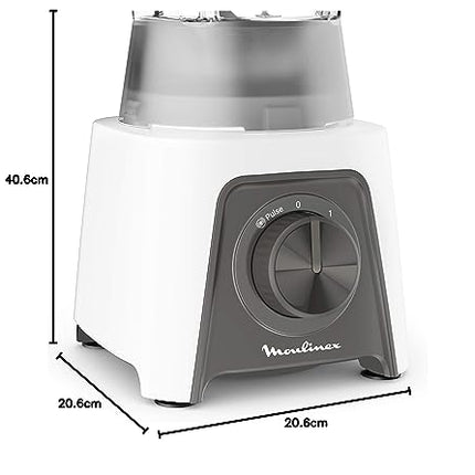 Moulinex LM2C0110 Blendeo + Frullatore Elettrico, 450 W, 1.5 L, Tritatutto con 2 Velocità e Funzione Pulse, Blender Frullato e con Funzione Tritaghiaccio, Etichetta Duraforce e Tappo Dosatore, Bianco