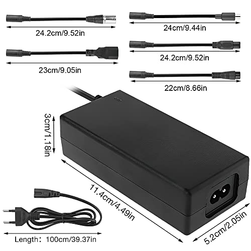 Fivtsme Caricatore Monopattino Elettrico, 42V 2A Caricabatteria per Scooter, Caricatore Universale con 6 Connettori, per Hoverboard, Scooter Elettrico, Drifting Board, Scooter Xiaomi Ninebot