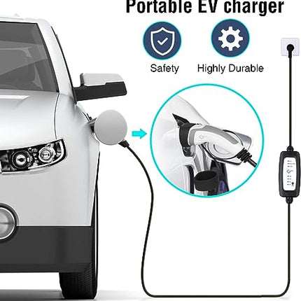 EVIEUN ev Cavo di Ricarica,ev Charger Tipo 2 Portatile Standard Europeo con Scatola Commutabile 6-16A Schuko 2 Pin (Spina di Euro) 3.6KW,19.86ft