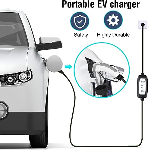 EVIEUN ev Cavo di Ricarica,ev Charger Tipo 2 Portatile Standard Europeo con Scatola Commutabile 6-16A Schuko 2 Pin (Spina di Euro) 3.6KW,19.86ft