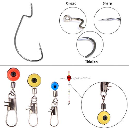 Vicloon Pesca Accessori, 191Pcs Pesca Girevoli Kit, Kit di Esche per Attrezzatura da Pesca Include Sinker Pesca, Ganci a manovella, Cuscinetto a Sfera, Girelle Snaps Connettori Perline Set