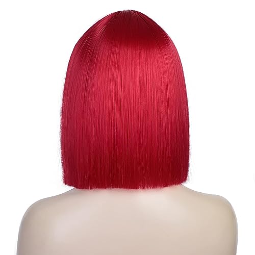 Parrucca rossa Bob con frangia, parrucca corta per donne sintetiche per uso quotidiano Halloween Cosplay parrucche rosso chiaro DE082G