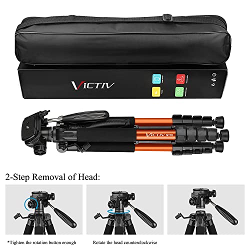 Victiv Treppiede per Fotocamera 182 cm Treppiede in Alluminio da Viaggio Treppiede Leggero e Compatto con Testa Girevole a 3 Vie per Riprese Panoramiche a 360 per DSLR YouTube Living Vlog -Arancia