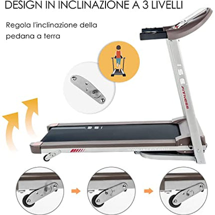 ISE Silenzioso Tapis Roulant Pieghevole Elettrico, Motore 1,5HP con Velocità Regolabile Fino 14Km/H, con 12 Programmi di Preimpostati e Schermo LCD USB, Allenamento Cardio,Tapirulan Elettrico SY-T2708