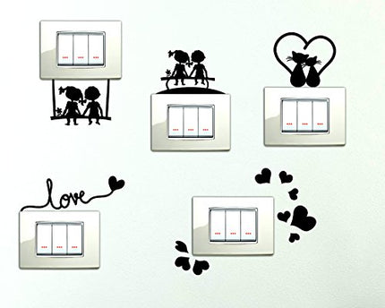 StickerDesign Adesivi per interruttore 5 Pezzi spine placche BAMBINI SULLA PANCHINA ALTALENA LOVE CUORICINI GATTINI E CUORICINO Wall Stickers Decorazione Cameretta interni Casa Adesivo Murale