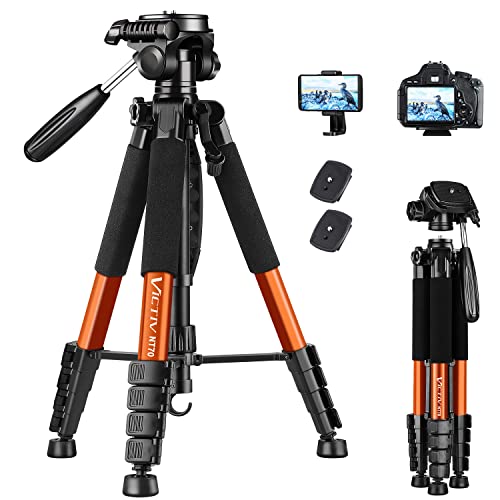 Victiv Treppiede per Fotocamera 182 cm Treppiede in Alluminio da Viaggio Treppiede Leggero e Compatto con Testa Girevole a 3 Vie per Riprese Panoramiche a 360 per DSLR YouTube Living Vlog -Arancia