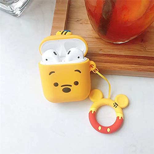 YIGEYI Custodia in Silicone Compatibile con Airpods 1 e 2 Funny Cute Cartoon 3D Case Cover[Serie di Animazione Leggero] (Winnie)