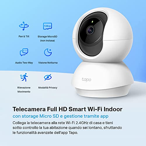 TP-Link Telecamera Wi-Fi Interno, Videocamera sorveglianza 1080P, Visione Notturna, Audio Bidirezionale, Notifiche in tempo reale del sensore di movimento(Tapo C200)