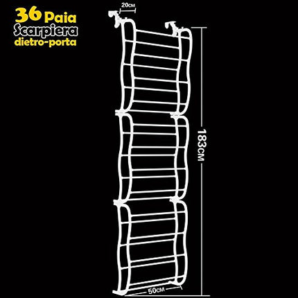 BAKAJI Scarpiera Salvaspazio Dietro Porta Muro Parete 12 Ripiani Slim Modulabile Altezza 183 cm Scaffale Organizer per Scarpe