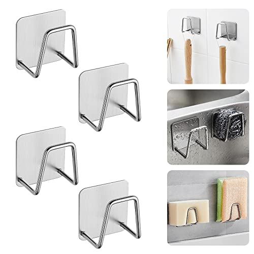 THATSRAD 4 Pezzi Portaspugna Porta Spugna Autoadesivo da Cucina Porta Spugne Lavello Porta Spugne Cucina Porta Spugna Ganci in Acciaio Inox Portaspugne Impermeabile Senza Foratura per Cucina Bagno