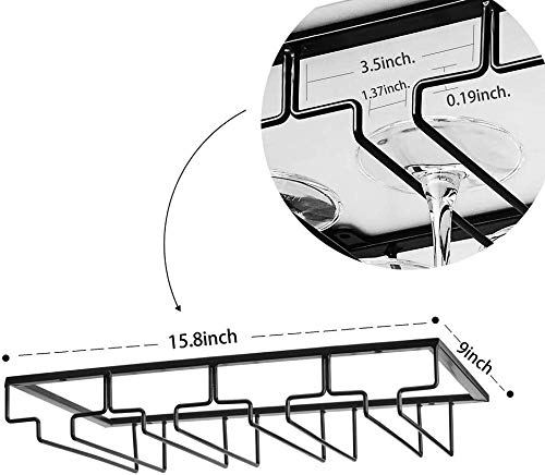 Auveach Portabicchieri Supporto con 4 Binari per 8-12 Bicchiere di Vino - Mantieni I Bicchieri Asciutti a Sospensione o a Parete Cromato Wine Glass Holder Casa Vino Bar Decorazione (4 Binari)