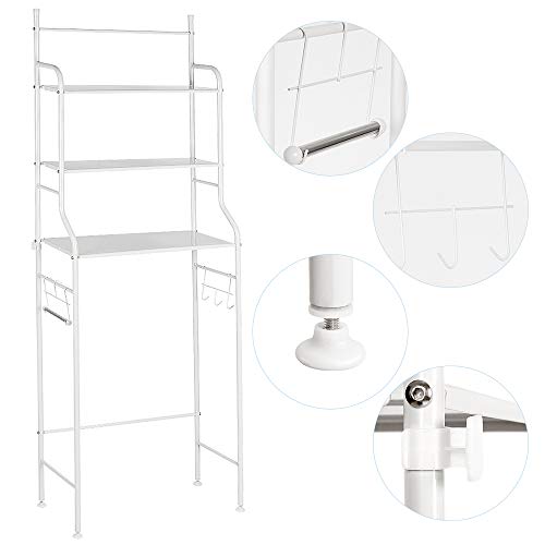 Scaffale Bagno e WC Mobile da Mettere sopra al WC, Mobile sopra toilettes, 3 Ripiani (bianco)