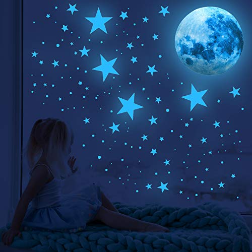 506PCS Stelle Fluorescenti Adesive Soffitto Stelline Luminose per Cameretta Adesivi Murali Bambini Cameretta Stelle Luna Adesivo Muro Luminoso Decorazione per Soggiorno Cameretta Bambino