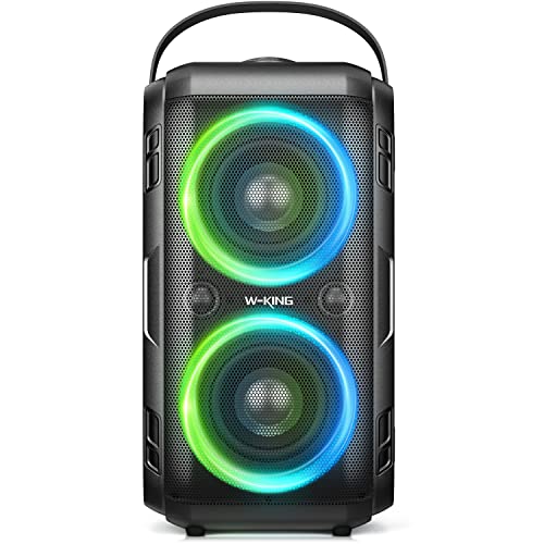 W-KING Cassa Bluetooth 5.0 Potente, 80W feste Altoparlante Cassa Portatile Grande-Super Bass/Enormi da 105 dB Suono/Luci a Colori Misti/24 Ore/AUX/Carta TF/USB/EQ/non impermeabile