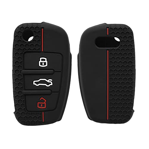 kwmobile Custodia Coprichiave Compatibile con Audi con 3 tasti pieghevole Cover - Copri Telecomando Chiave Auto - Copri Chiavi Macchina nero/rosso