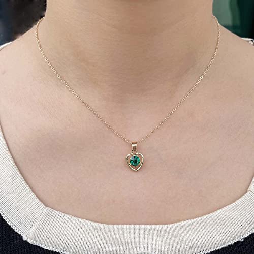 Prosy Cuore-A Forma di Cristallo Collana Oro Argento Orecchini Bracciale Anello Set Moda Amore Cuore Pendente Choker Collane Gioielli per le Donne e Ragazze (Verde)